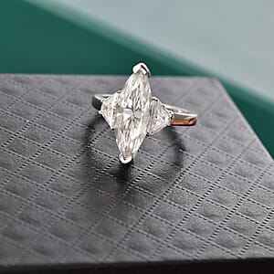 D'Joy Moissanite 4.50 ctw Trinity Spark Ring in Rhodium Over Sterling Silver (Size 10.0)