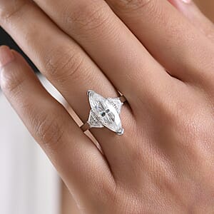 D'Joy Moissanite 4.50 ctw Trinity Spark Ring in Rhodium Over Sterling Silver (Size 10.0)