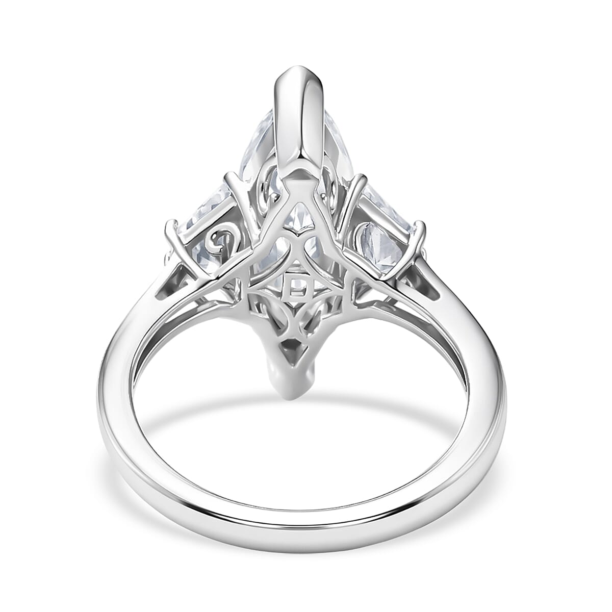 D'Joy Moissanite 4.50 ctw Trinity Spark Ring in Rhodium Over Sterling Silver (Size 10.0)