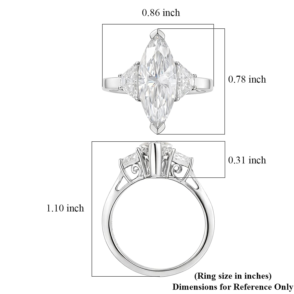 D'Joy Moissanite 4.50 ctw Trinity Spark Ring in Rhodium Over Sterling Silver (Size 10.0) image number 5