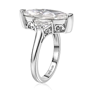 D'Joy Moissanite 4.50 ctw Trinity Spark Ring in Rhodium Over Sterling Silver (Size 6.0)