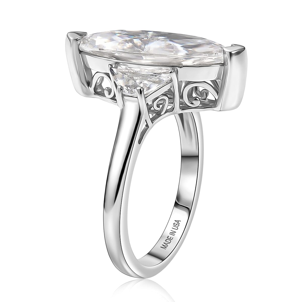 D'Joy Moissanite 4.50 ctw Trinity Spark Ring in Rhodium Over Sterling Silver (Size 9.0) image number 3