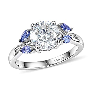 D'Joy Moissanite and Tanzanite 2.25 ctw Twilight Spark Ring in Rhodium Over Sterling Silver (Size 10.0)