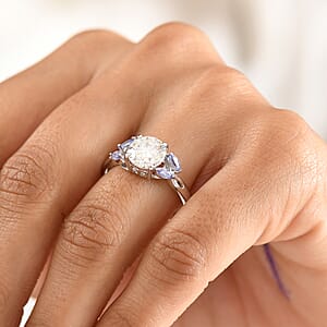 D'Joy Moissanite and Tanzanite 2.25 ctw Twilight Spark Ring in Rhodium Over Sterling Silver (Size 10.0)