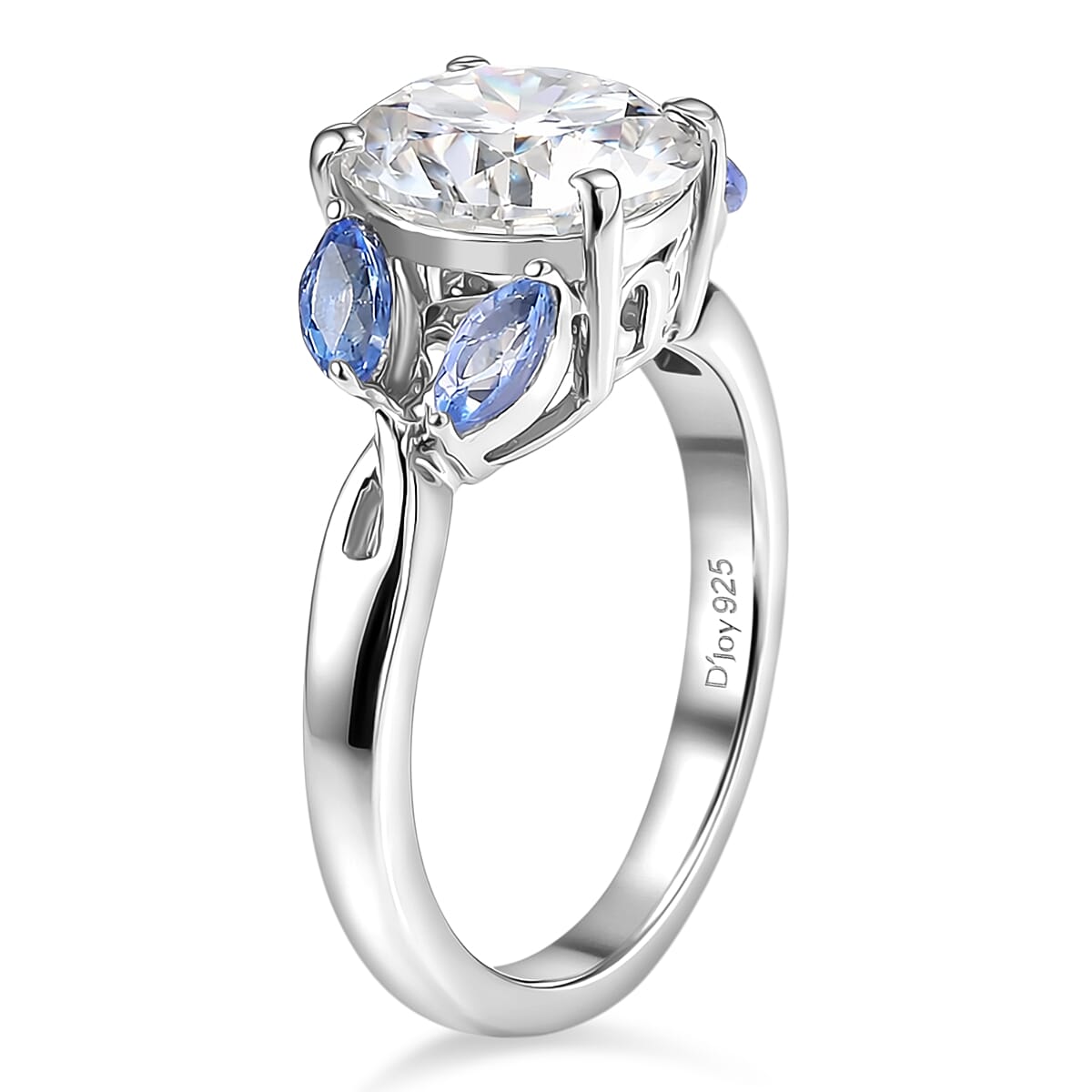 D'Joy Moissanite and Tanzanite 2.25 ctw Twilight Spark Ring in Rhodium Over Sterling Silver (Size 10.0) image number 3