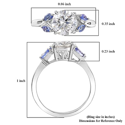 D'Joy Moissanite and Tanzanite 2.25 ctw Twilight Spark Ring in Rhodium Over Sterling Silver (Size 10.0)