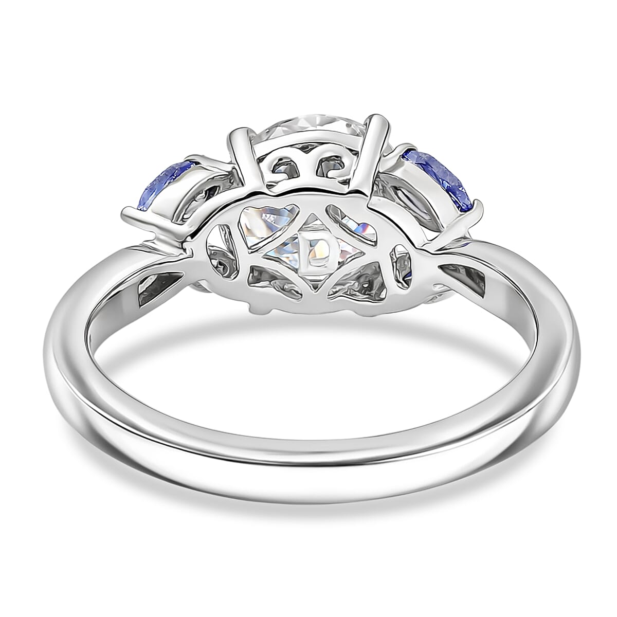 D'Joy Moissanite and Tanzanite 2.25 ctw Twilight Spark Ring in Rhodium Over Sterling Silver (Size 9.0)