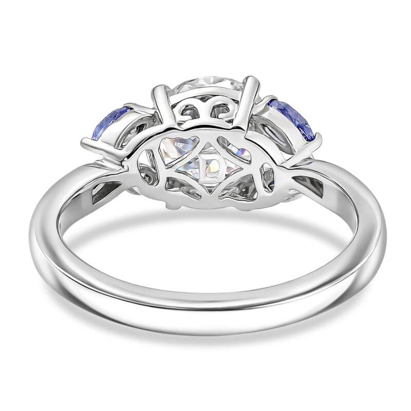 D'Joy Moissanite and Tanzanite 2.25 ctw Twilight Spark Ring in Rhodium Over Sterling Silver (Size 9.0)