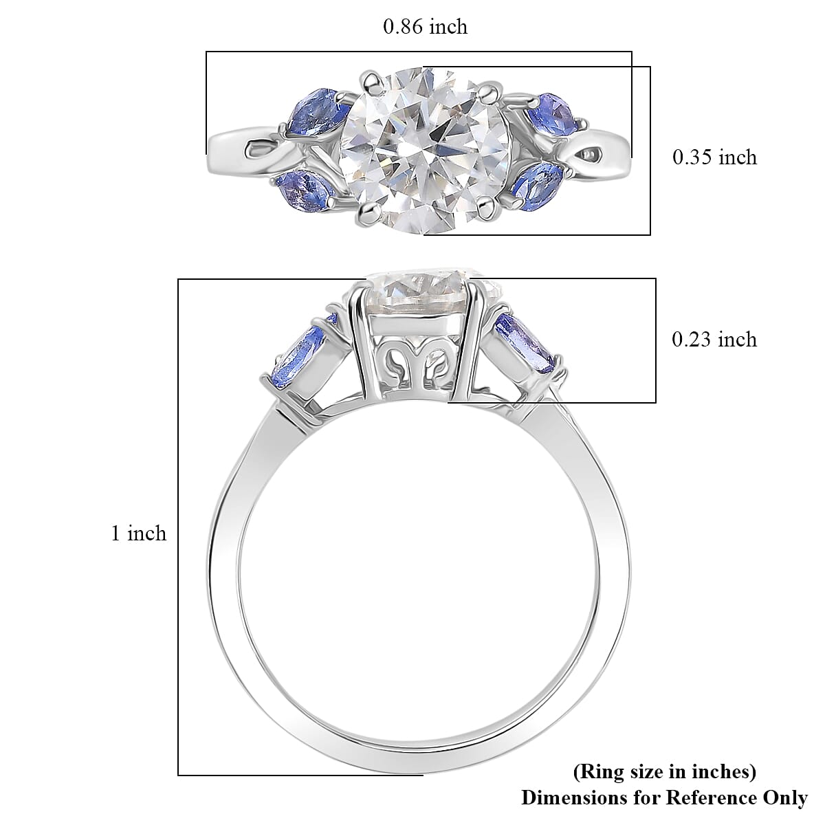 D'Joy Moissanite and Tanzanite 2.25 ctw Twilight Spark Ring in Rhodium Over Sterling Silver (Size 9.0)