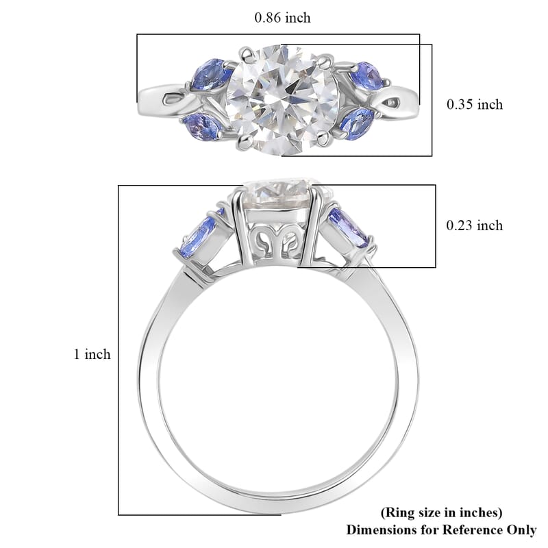 D'Joy Moissanite and Tanzanite 2.25 ctw Twilight Spark Ring in Rhodium Over Sterling Silver (Size 9.0)