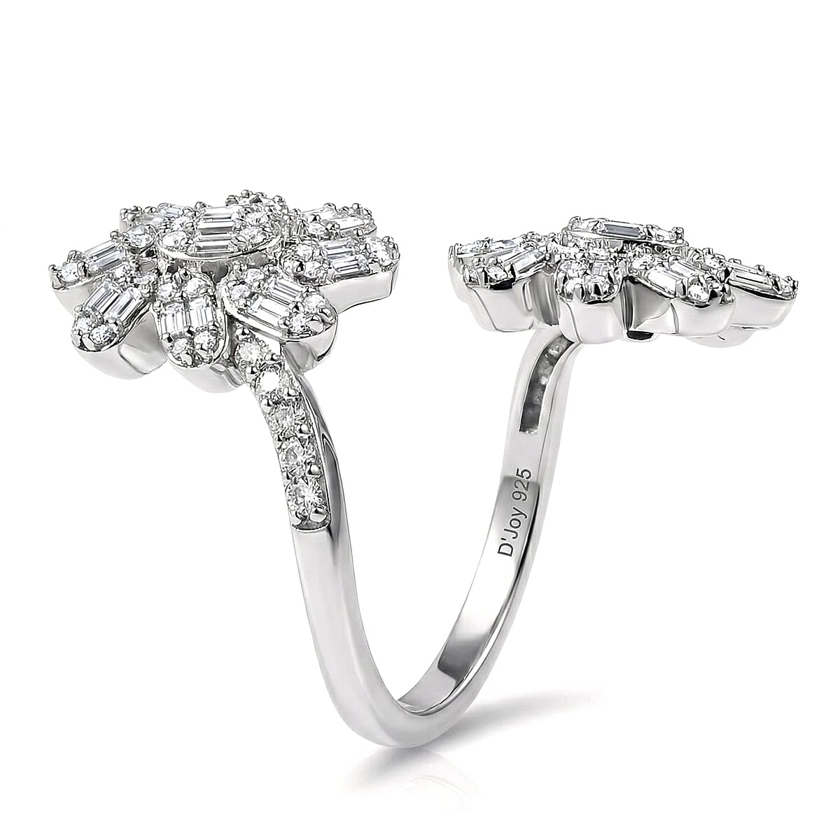 D'Joy Moissanite 1.10 ctw Twin Flower Ring in Rhodium Over Sterling Silver (Size 6.0) image number 3