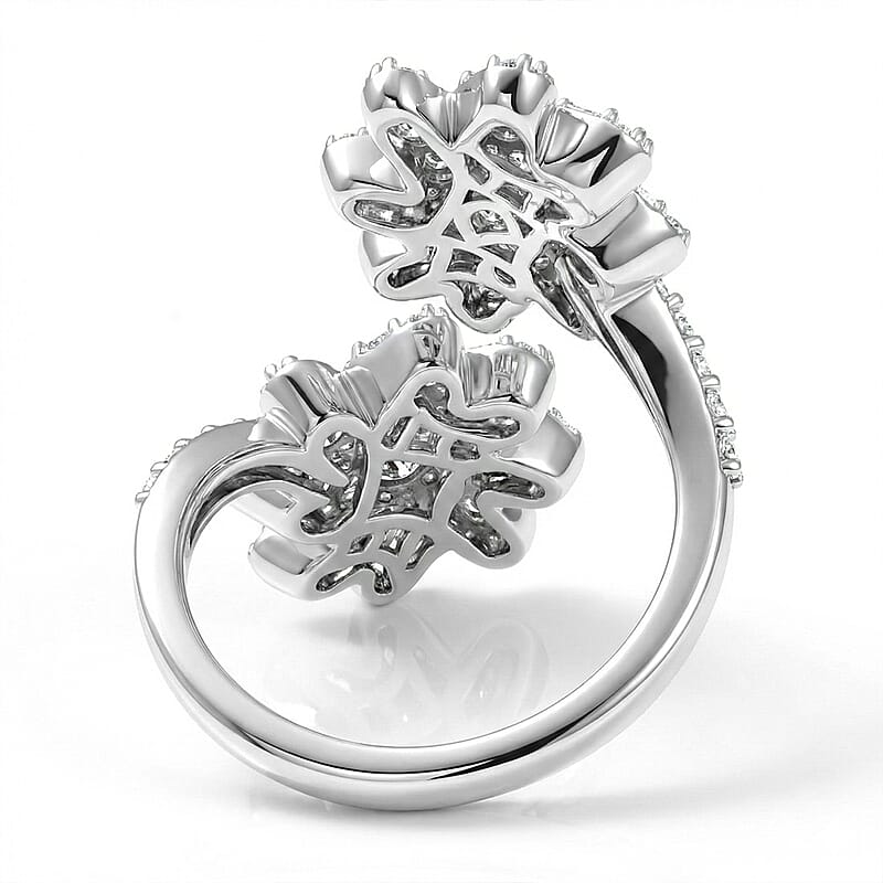D'Joy Moissanite 1.10 ctw Twin Flower Ring in Rhodium Over Sterling Silver (Size 6.0)