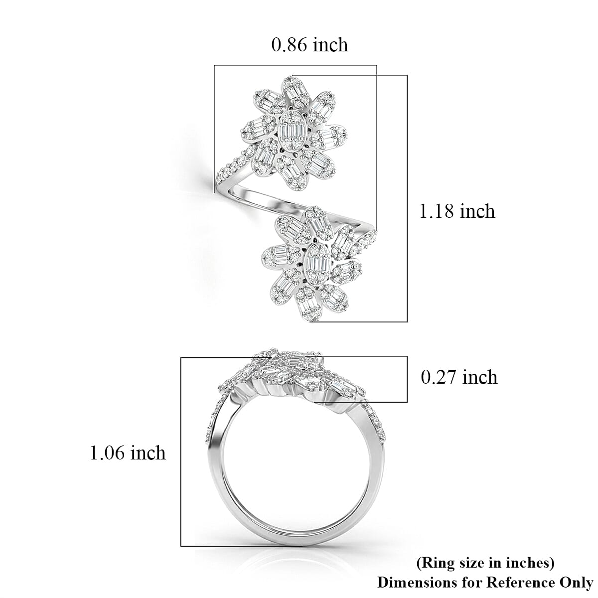 D'Joy Moissanite 1.10 ctw Twin Flower Ring in Rhodium Over Sterling Silver (Size 6.0) image number 5