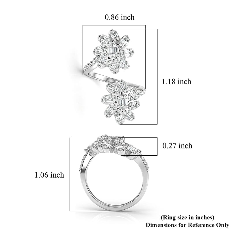 D'Joy Moissanite 1.10 ctw Twin Flower Ring in Rhodium Over Sterling Silver (Size 6.0)