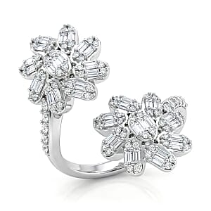 D'Joy Moissanite 1.10 ctw Twin Flower Ring in Rhodium Over Sterling Silver (Size 8.0)