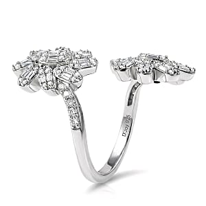 D'Joy Moissanite 1.10 ctw Twin Flower Ring in Rhodium Over Sterling Silver (Size 8.0)