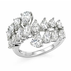 D'Joy Moissanite 3.20 ctw Sparkle Dew Ring in Rhodium Over Sterling Silver (Size 10.0)
