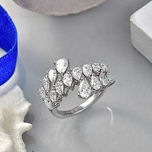 D'Joy Moissanite 3.20 ctw Sparkle Dew Ring in Rhodium Over Sterling Silver (Size 10.0)