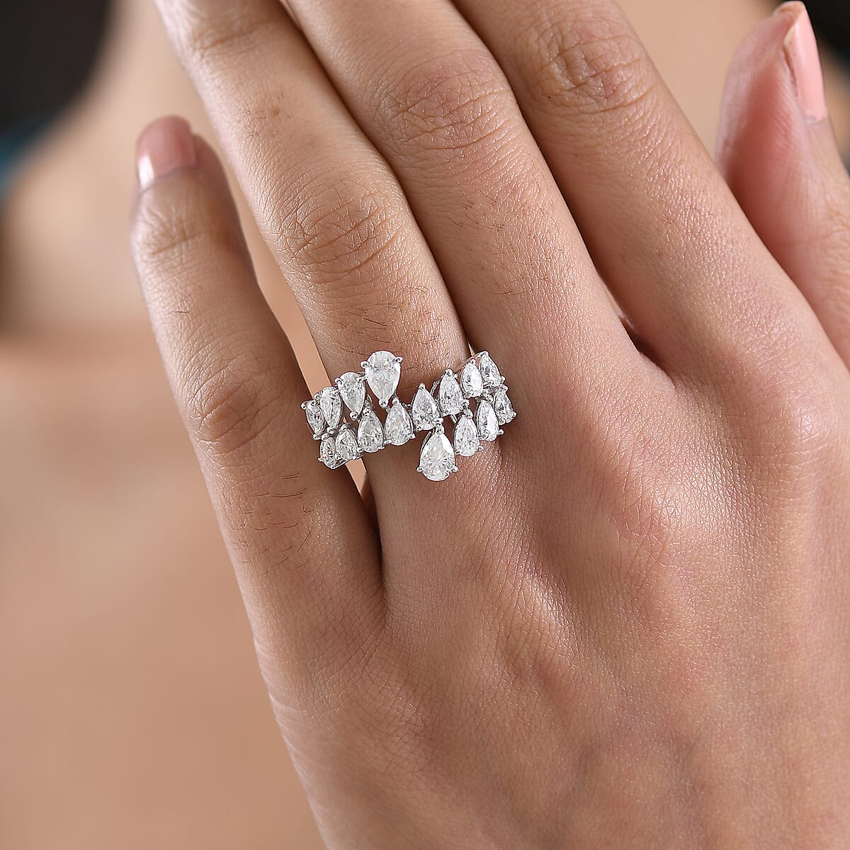 D'Joy Moissanite 3.20 ctw Sparkle Dew Ring in Rhodium Over Sterling Silver (Size 10.0) image number 2