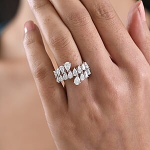 D'Joy Moissanite 3.20 ctw Sparkle Dew Ring in Rhodium Over Sterling Silver (Size 10.0)