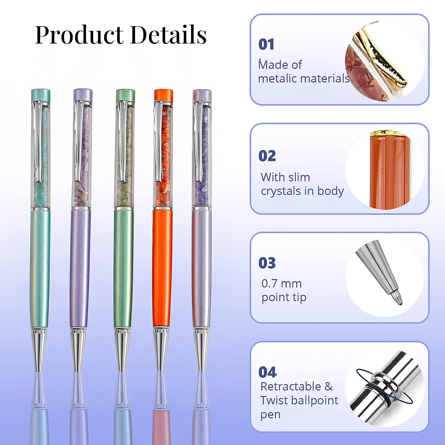 Livmore Set Of 5 Amythyst, Green Apatite, Fire Opal, Tanzanite and Blue Apatite Gemstone Pen
