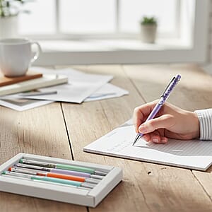 Livmore Set Of 5 Amythyst, Green Apatite, Fire Opal, Tanzanite and Blue Apatite Gemstone Pen