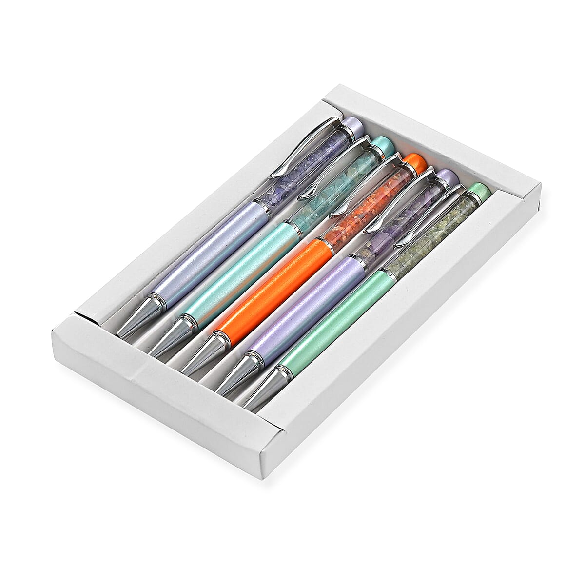 Livmore Set Of 5 Amythyst, Green Apatite, Fire Opal, Tanzanite and Blue Apatite Gemstone Pen image number 2
