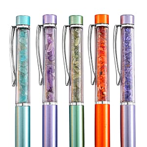 Livmore Set Of 5 Amythyst, Green Apatite, Fire Opal, Tanzanite and Blue Apatite Gemstone Pen