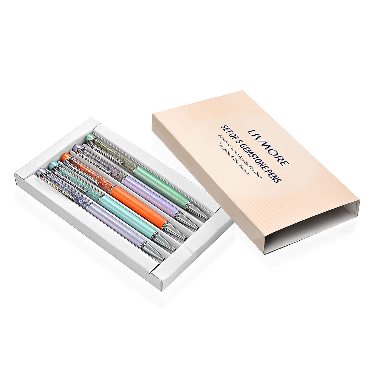 Livmore Set Of 5 Amythyst, Green Apatite, Fire Opal, Tanzanite and Blue Apatite Gemstone Pen image number 5