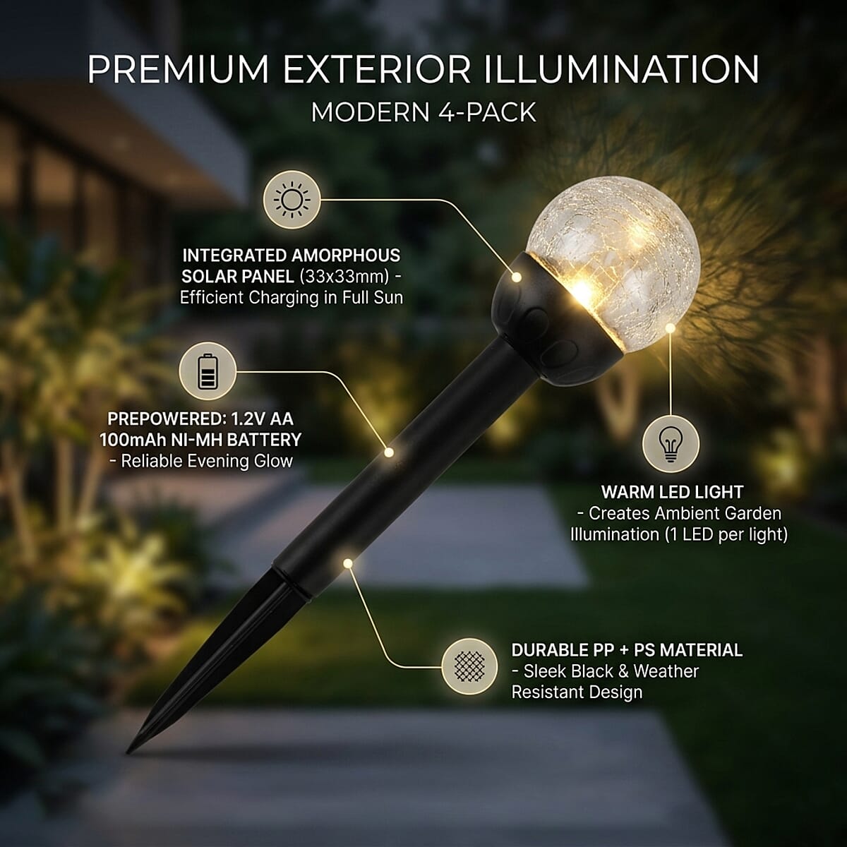 Black 4pcs Solar Pathway Plug-In Lamp image number 4