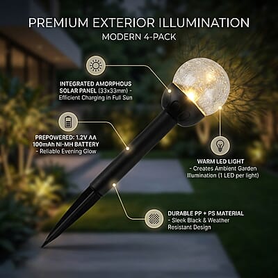 Black 4pcs Solar Pathway Plug-In Lamp