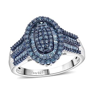 D'Joy Blue Diamond 1.00 ctw Cocktail Cluster Ring in Rhodium Over Sterling Silver (Size 6.0)