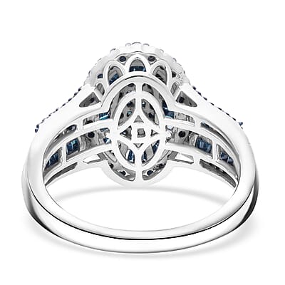 D'Joy Blue Diamond 1.00 ctw Cocktail Cluster Ring in Rhodium Over Sterling Silver (Size 6.0)