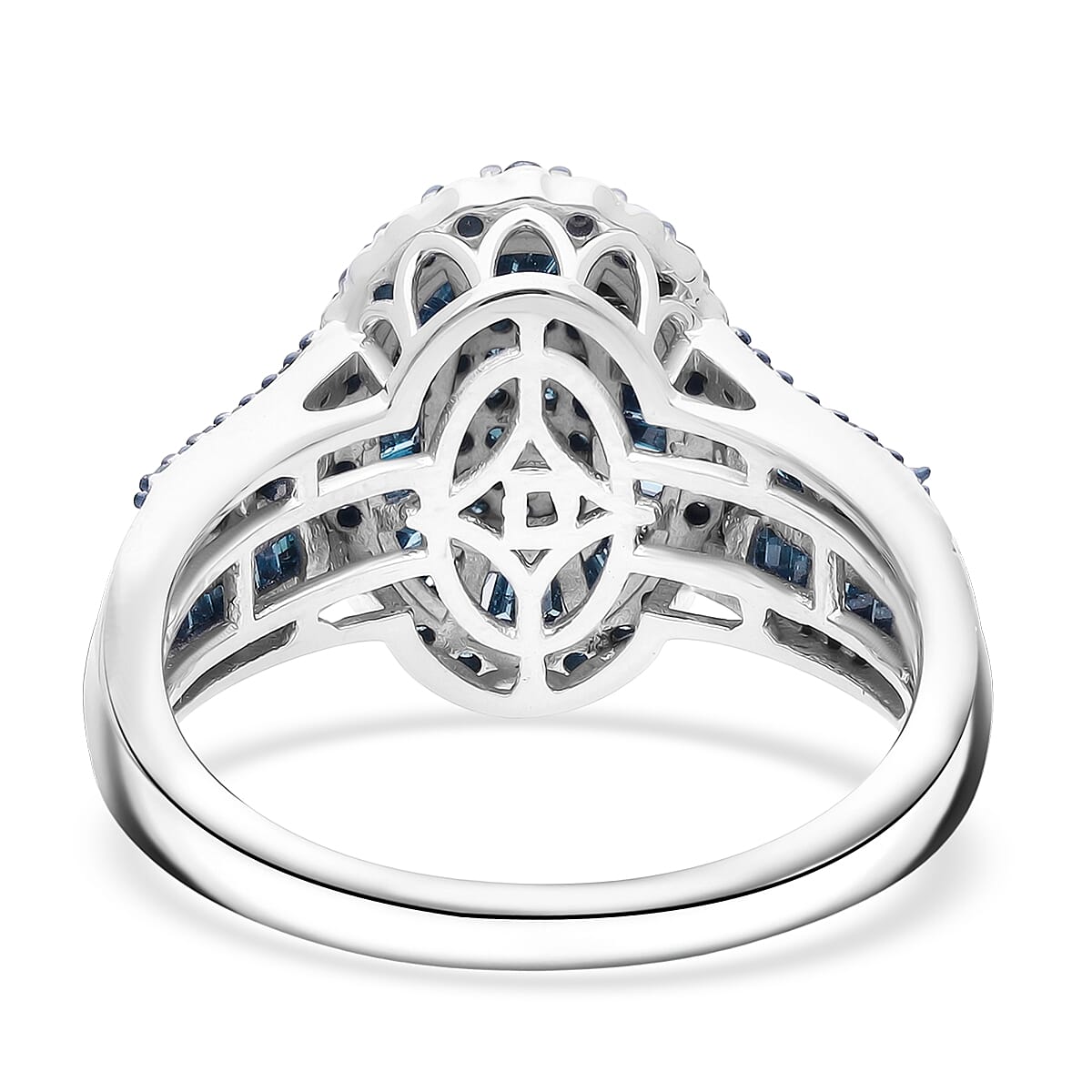 D'Joy Blue Diamond 1.00 ctw Cocktail Cluster Ring in Rhodium Over Sterling Silver (Size 7.0) image number 4