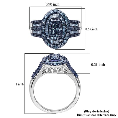 D'Joy Blue Diamond 1.00 ctw Cocktail Cluster Ring in Rhodium Over Sterling Silver (Size 9.0)