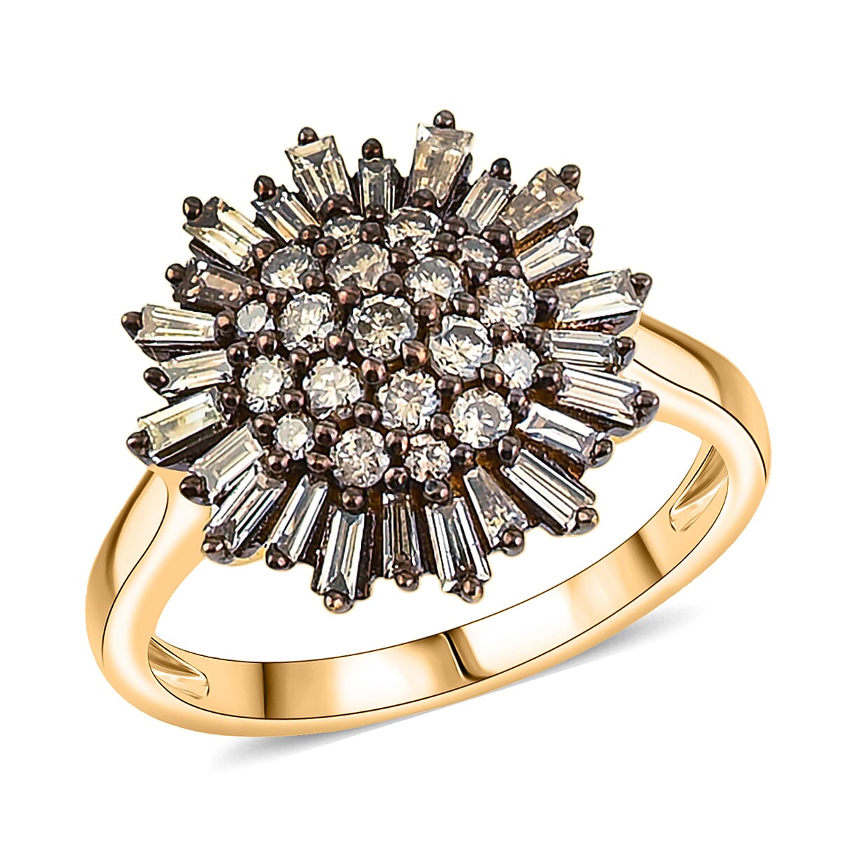 Natural Champagne Diamond 1.00 ctw Snowflake Ring in 14K Yellow Gold Over Sterling Silver (Size 10.0) image number 0