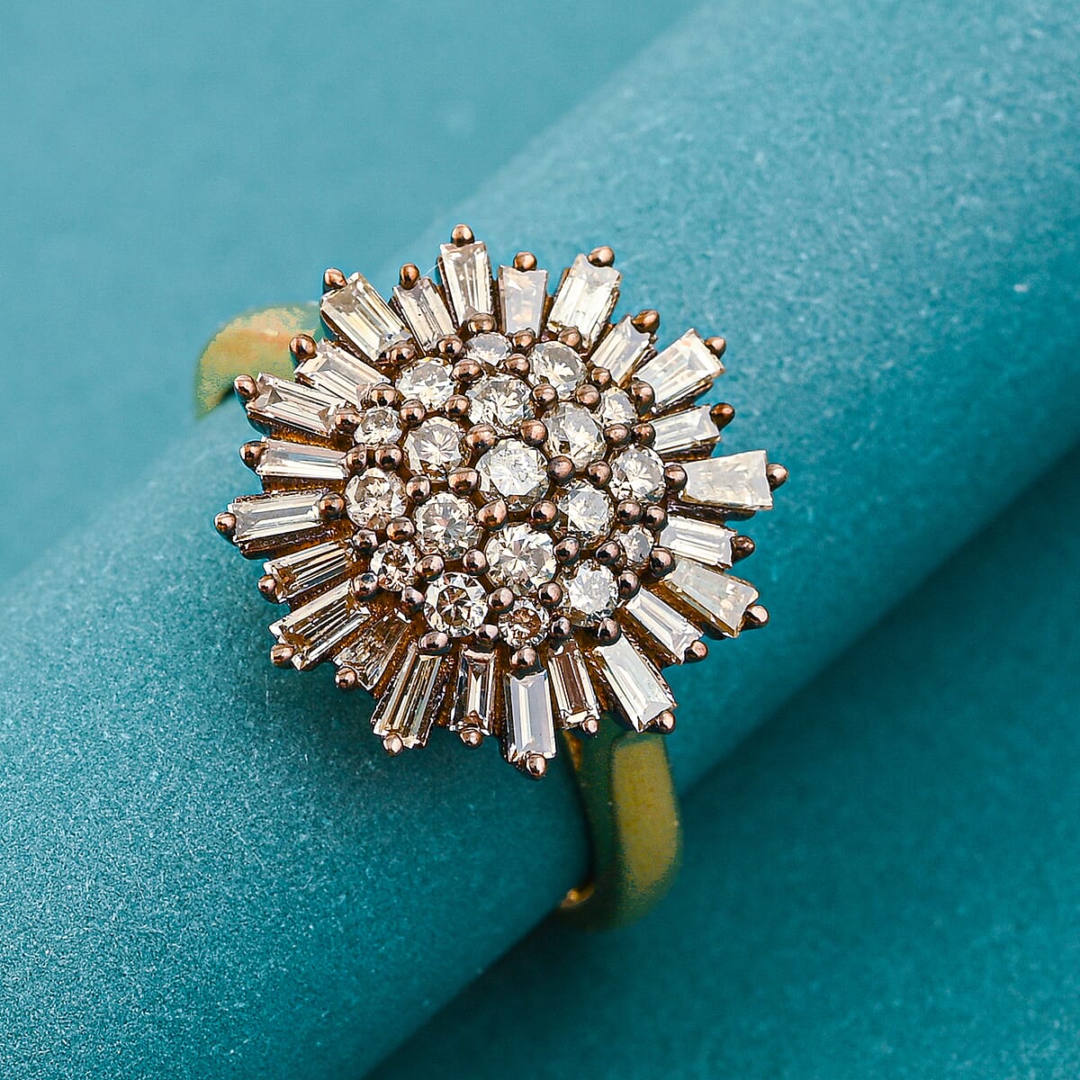 Natural Champagne Diamond 1.00 ctw Snowflake Ring in 14K Yellow Gold Over Sterling Silver (Size 10.0) image number 1