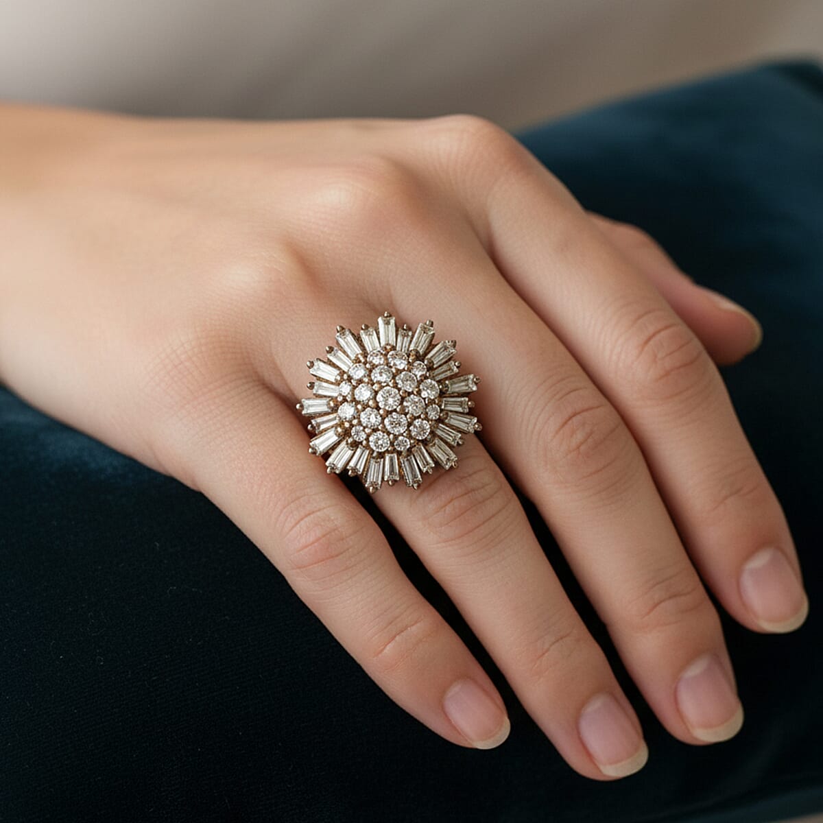 Natural Champagne Diamond 1.00 ctw Snowflake Ring in 14K Yellow Gold Over Sterling Silver (Size 10.0) image number 2