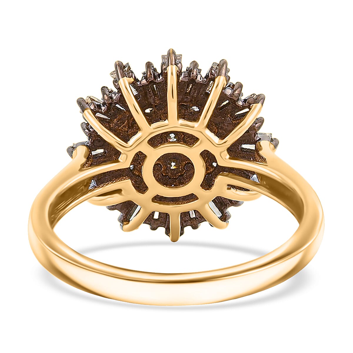 Natural Champagne Diamond 1.00 ctw Snowflake Ring in 14K Yellow Gold Over Sterling Silver (Size 10.0) image number 4