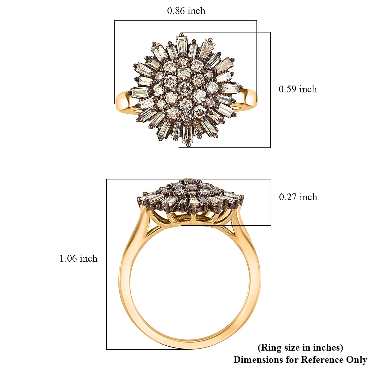 Natural Champagne Diamond 1.00 ctw Snowflake Ring in 14K Yellow Gold Over Sterling Silver (Size 10.0) image number 5