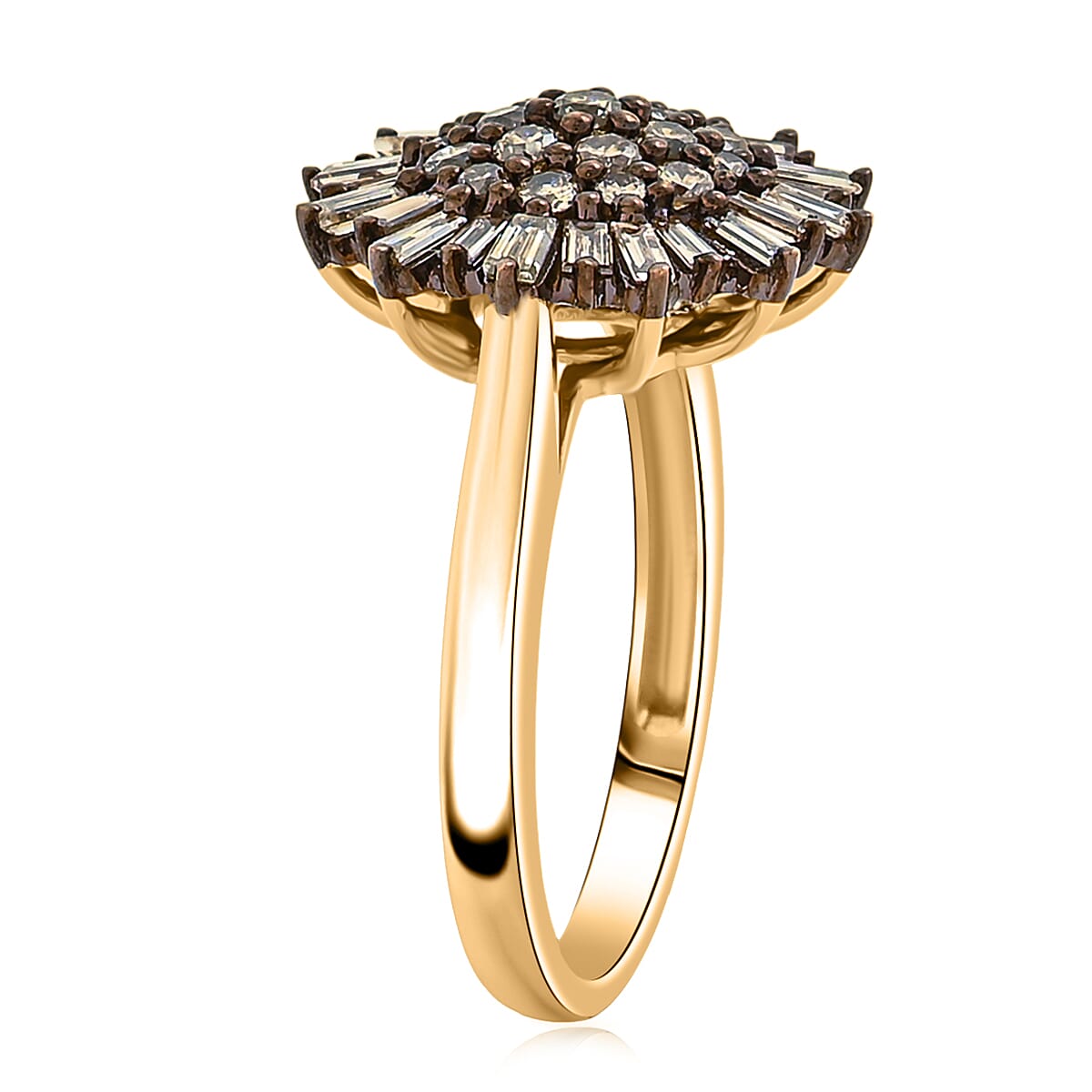 Natural Champagne Diamond Snowflake Ring in 14K YG Over Sterling Silver 1.00 ctw (Size 11.0) image number 3
