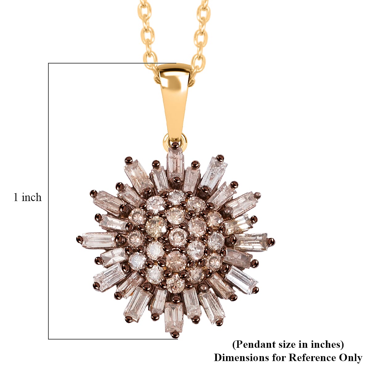 Natural Champagne Diamond Snowflake Pendant Necklace in 14K YG Over Sterling Silver 1.00 ctw (18 Inches) image number 5