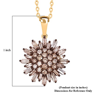 Natural Champagne Diamond Snowflake Pendant Necklace in 14K YG Over Sterling Silver 1.00 ctw (18 Inches)