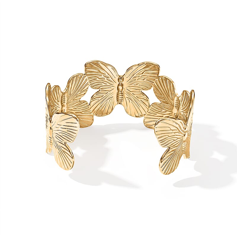 Butterfly Bangle Bracelet in ION Plated YG Stainless Steel (6-7In)