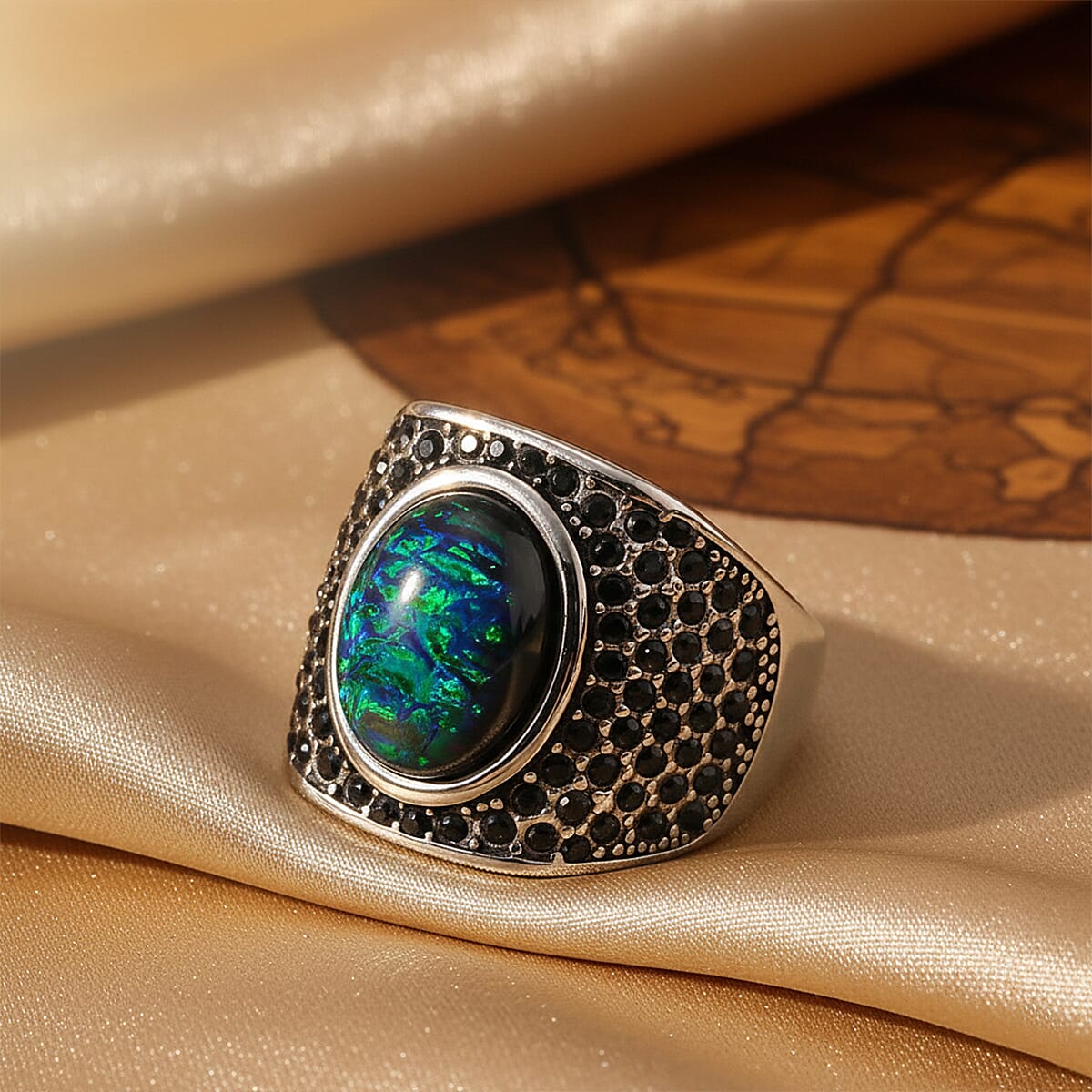 Black Resin and Austrian Crystal Royal Midnight Mirage Ring in Stainless Steel (Size 10) image number 1