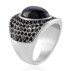 Lab Created Black Opal and Austrian Crystal Royal Midnight Mirage Ring in Stainless Steel (Size 6.0)