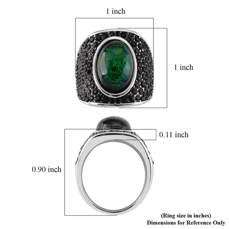 Lab Created Black Opal and Austrian Crystal Royal Midnight Mirage Ring in Stainless Steel (Size 7.0)