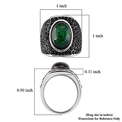 Lab Created Black Opal and Austrian Crystal Royal Midnight Mirage Ring in Stainless Steel (Size 8.0)