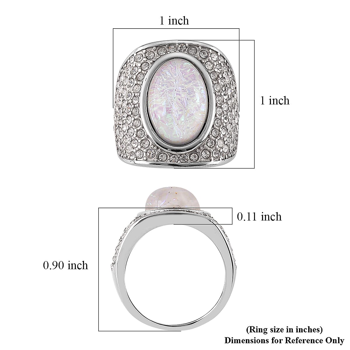 Lab Created White Opal and Austrian Crystal Fire & Snow Radiance Ring in Stainless Steel (Size 9.0) image number 5
