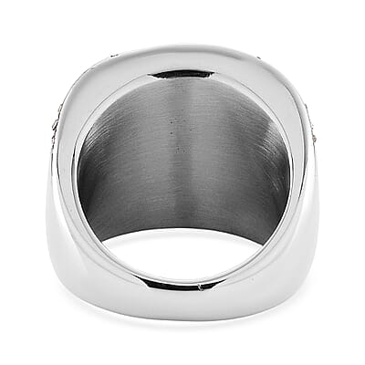 Lab Created White Opal and Austrian Crystal Fire & Snow Celestial Ring in Stainless Steel (Size 6.0)